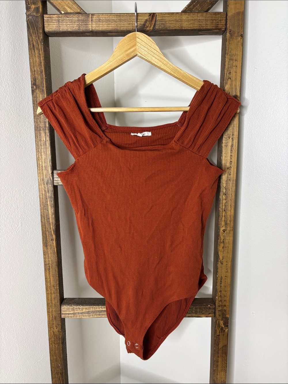 Maurices Ribbed Square-Neck Bodysuit in Rust Size L